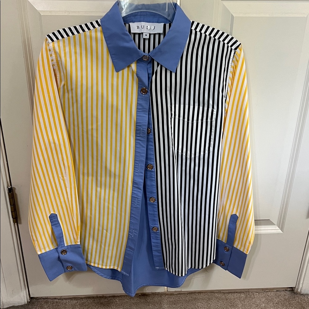 Striped Button-Up Shirt with Blue Accents by Buru